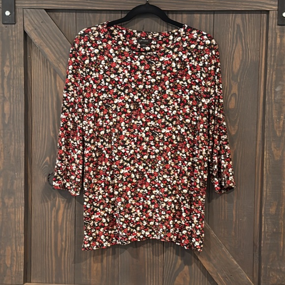 J. Jill‎ Wearever Collection Women’s 3/4 Sleeve Blouse Black Floral Multi Large - Picture 1 of 7